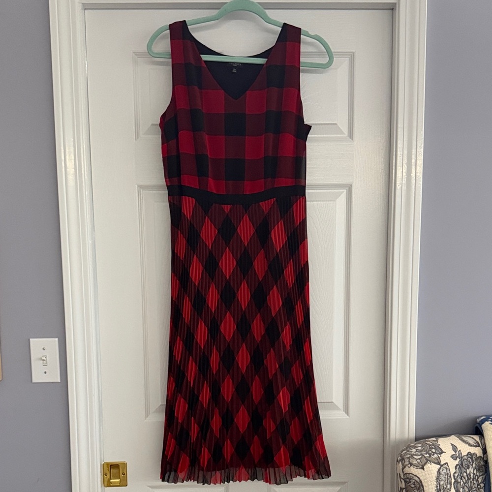 Talbots Red and Black Checkered Midi Dress